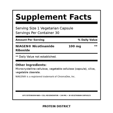 Life Extension NAD+ Cell Regenerator 100 mg Supplement Facts - Protein District Lebanon