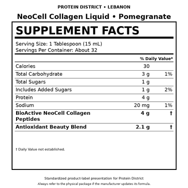 NeoCell Collagen Liquid Pomegranate Supplement Facts - Protein District Lebanon