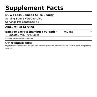 NOW Foods Bamboo Silica Beauty Supplement Facts - Protein District Lebanon