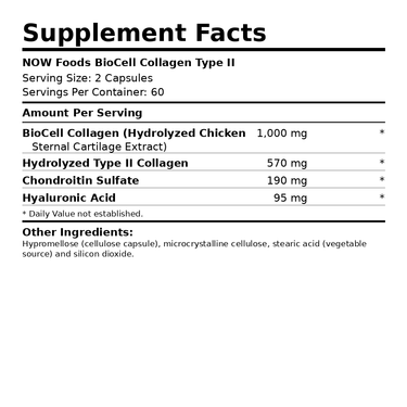 NOW Foods BioCell Collagen Hydrolyzed Type II Supplement Facts - Protein District Lebanon