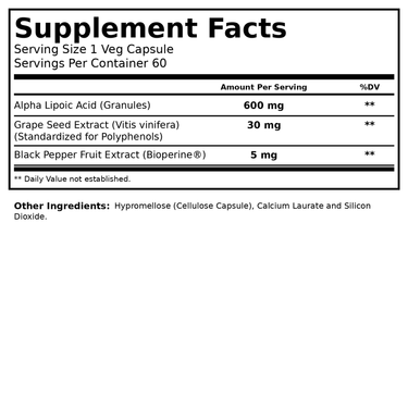 NOW Foods Alpha Lipoic Acid Nutrition Facts
