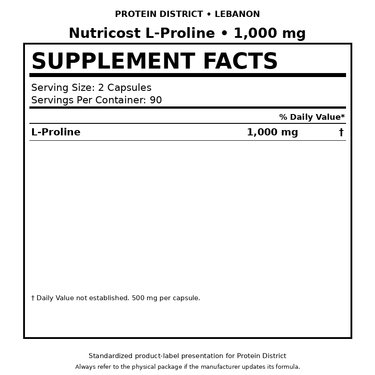 Nutricost L-Proline Supplement Facts - Protein District Lebanon