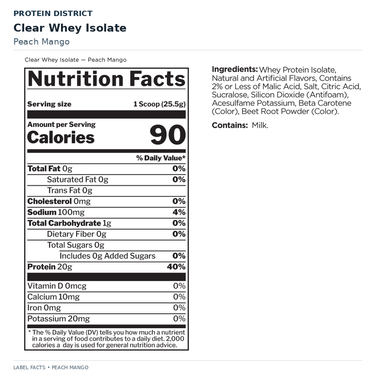 Rule 1 Clear Iso Whey — Peach Mango — Nutrition Facts and ingredients | PROTEIN DISTRICT Lebanon