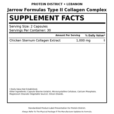 Jarrow Formulas Type II Collagen Complex Supplement Facts - PROTEIN DISTRICT Lebanon