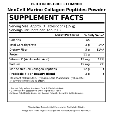 NeoCell Marine Collagen Peptides Powder Supplement Facts - PROTEIN DISTRICT Lebanon