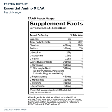 Rule 1 Essential Amino 9 EAA — Peach Mango — Nutrition Facts and ingredients | PROTEIN DISTRICT Lebanon