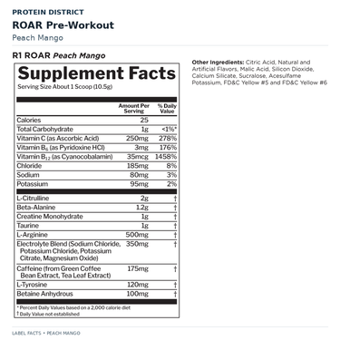 Rule 1 Roar — Peach Mango — Nutrition Facts and ingredients | PROTEIN DISTRICT Lebanon