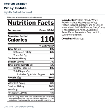 Rule 1 Whey Isolate — Lightly Salted Caramel — Nutrition Facts and ingredients | PROTEIN DISTRICT Lebanon