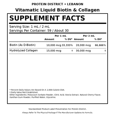 Vitamatic Liquid Biotin & Collagen Supplement Facts - PROTEIN DISTRICT Lebanon